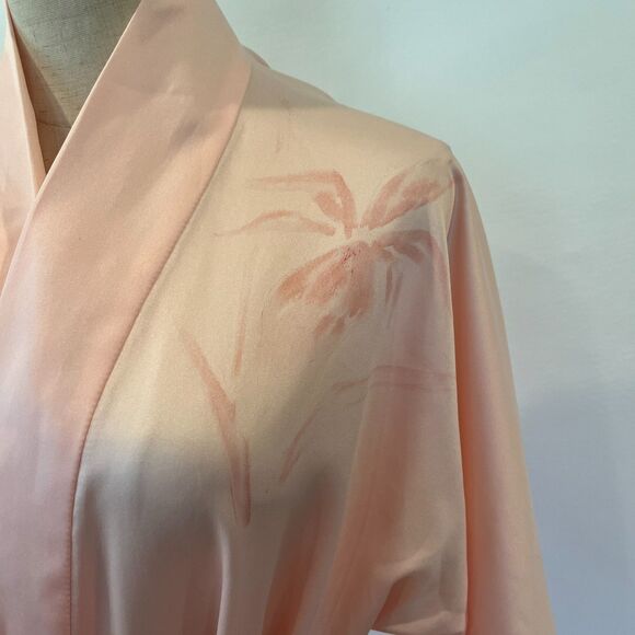 Vintage Pink Kimono Ladies Robe Unbranded Belted Flowers Old Hollywood - Picture 4 of 6